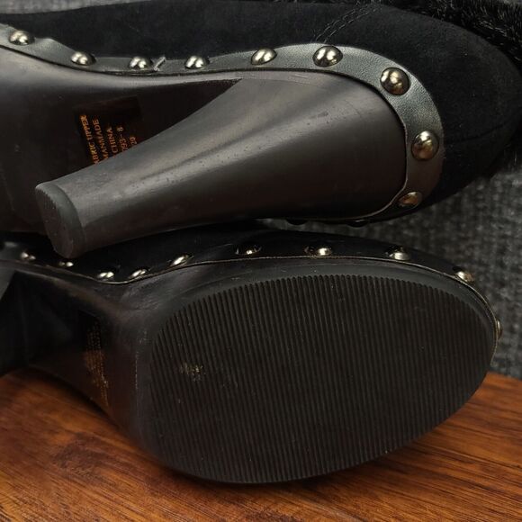 Colin Stuart Faux Fur Trim Heels Womens 8 Black Leather Fabric Studded Dress - Picture 10 of 11